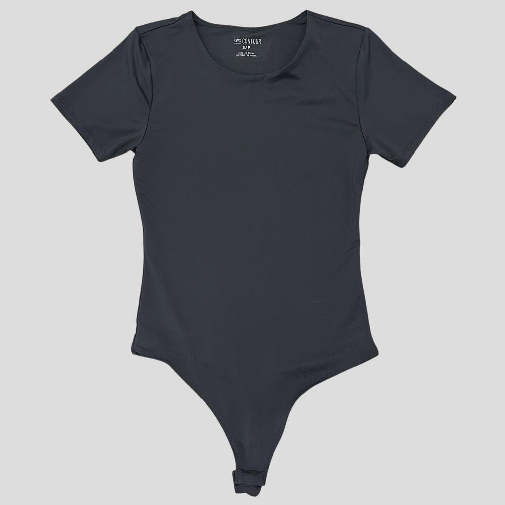 SWS Contour Gray Bodysuit Short Sleeve Fitted Stretch Top Size S